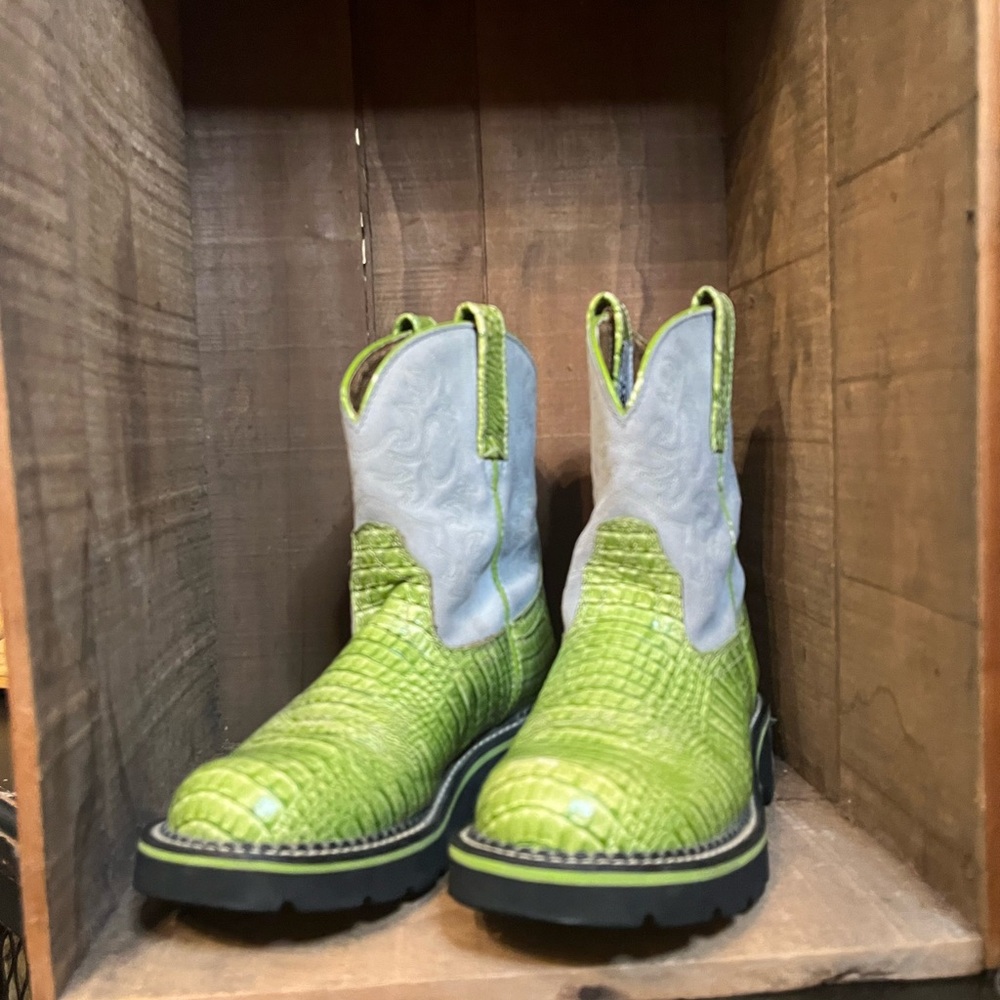 Ariat Lime Green and Light Gray Western Ankle Boots